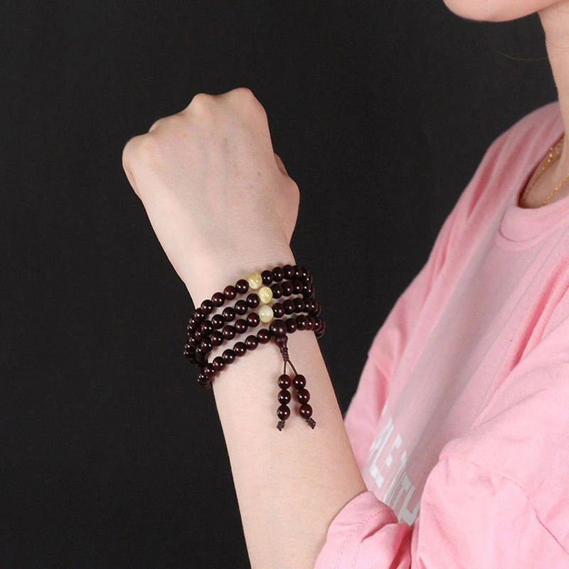 印度正宗小叶紫檀手工盘玩手串男简约百搭108颗多圈文玩手链女