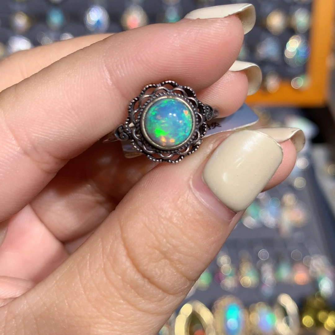 银S925镶嵌欧泊欧泊戒指l