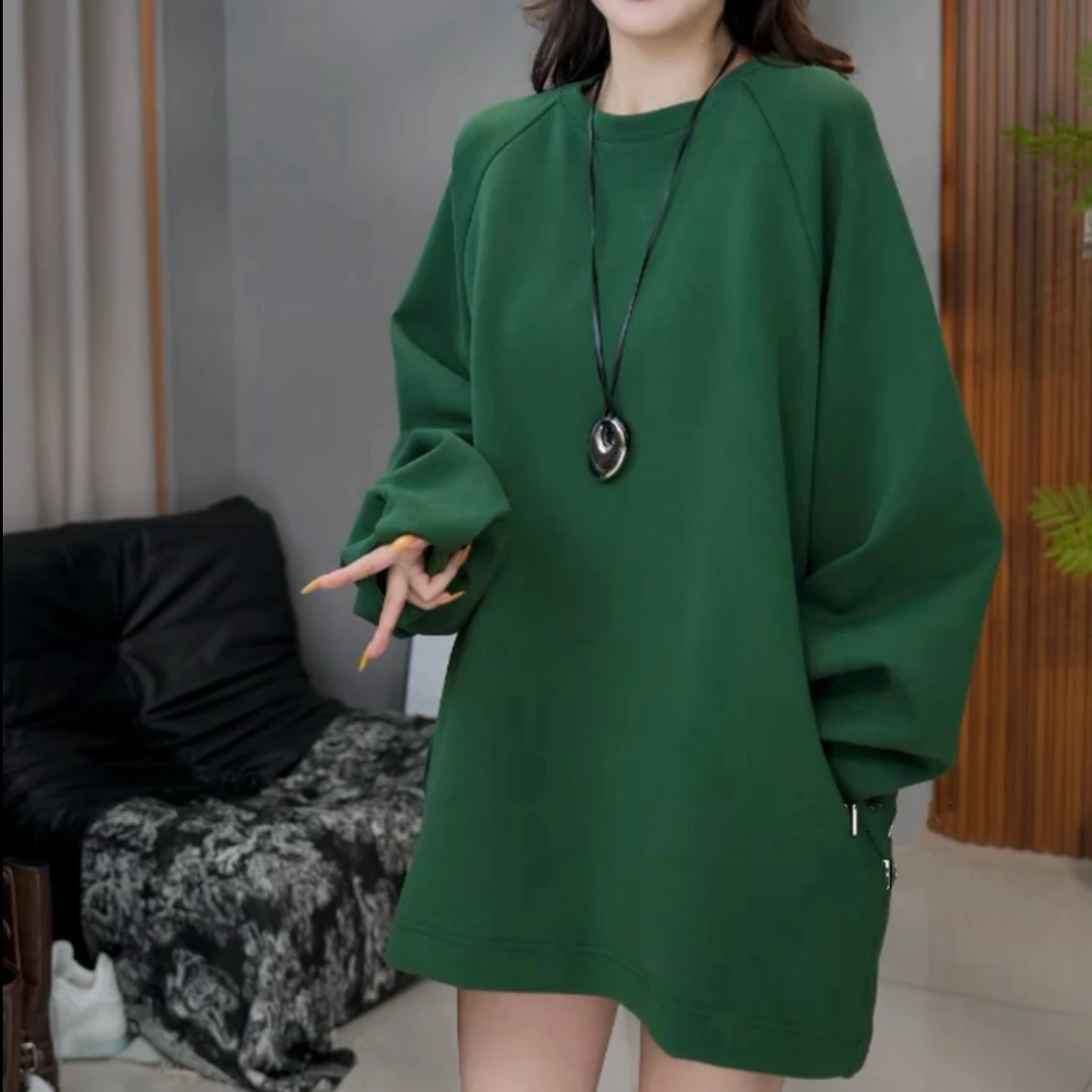 小小米粒-秋季新款时尚百搭气质圆领长袖流苏风宽松遮臀卫衣上衣