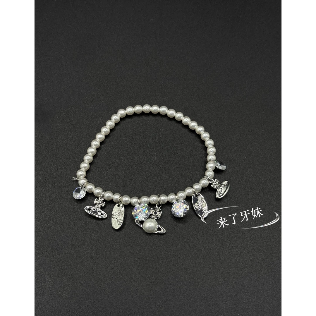 合金锆石手链 YM【三土星双锆珠珠手链SL131】轻奢气质复古时尚