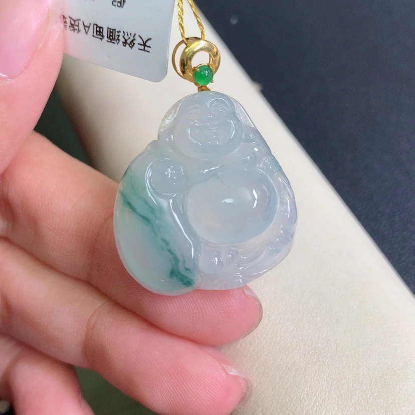 【闪购商品】翡翠颈饰18K金镶嵌布袋佛