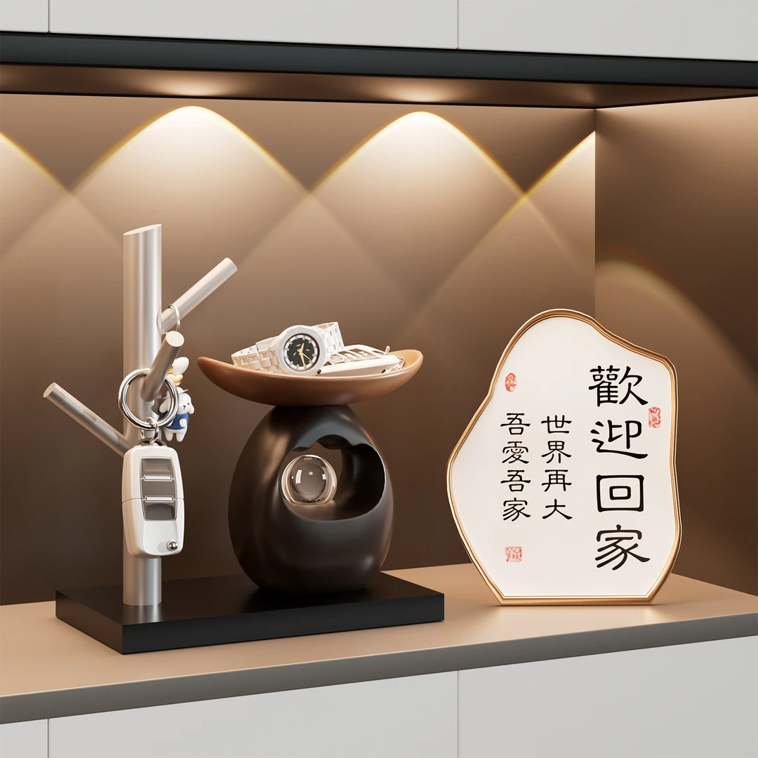 石来运转钥匙收纳摆件玄关装饰品高级感入户鞋柜家居乔迁新居礼物