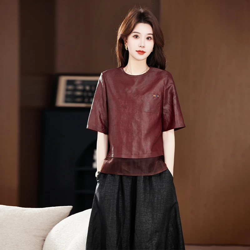 柏菲妮香云纱真丝桑蚕丝T恤女装 2025年新款高端气质气质休闲上衣