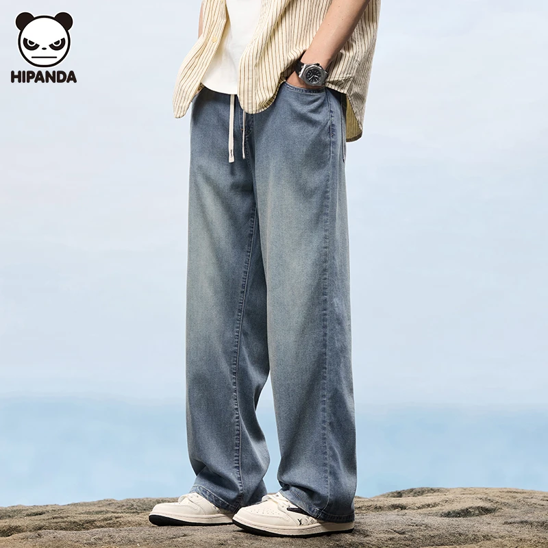HiPanda牛仔裤夏季潮牌港风天丝薄款凉感宽松直筒男士长裤子