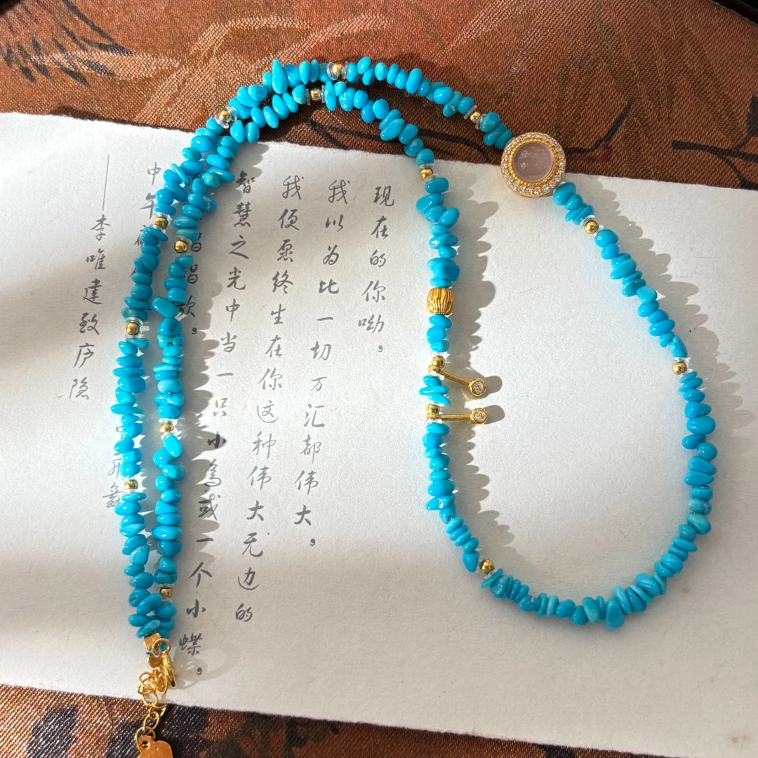 链子925银 S70 松烟凝【金菀菀】银S925镶嵌松松碎石项链万能链