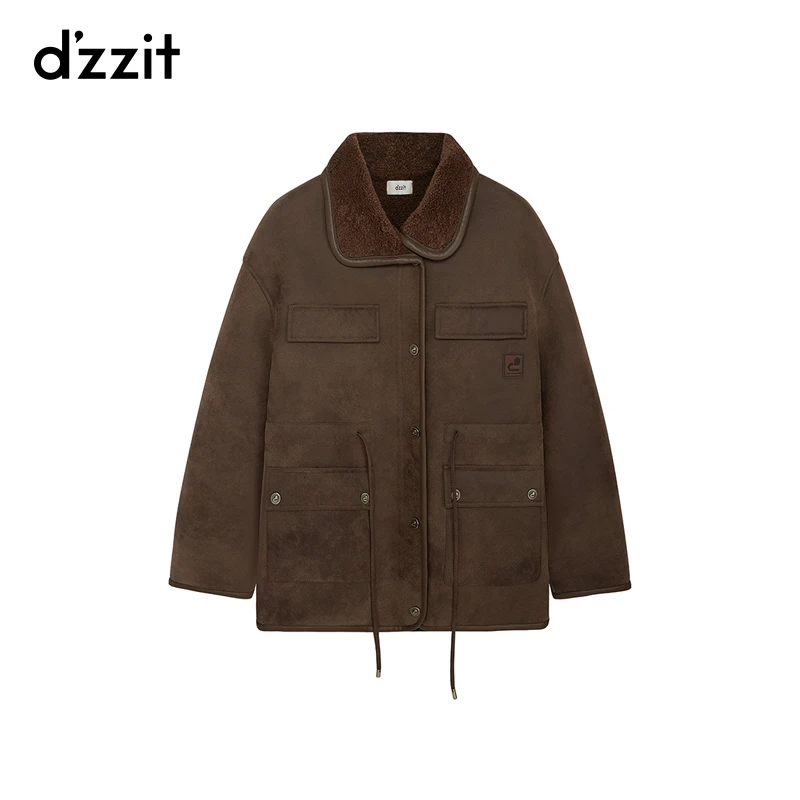 dzzit地素短外套丹雅风翻领可收腰环保大衣女3I4G128