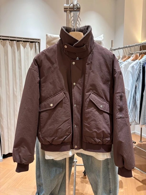 红巧色棉服立领薄款
