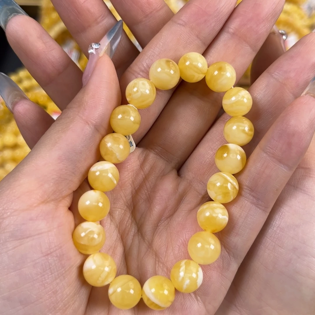 裸石琥珀未镶嵌金瓷白妖花10+