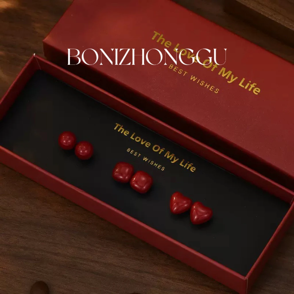 A660《三对》安哥拉红秋冬耳钉套装三对装时尚轻奢女士