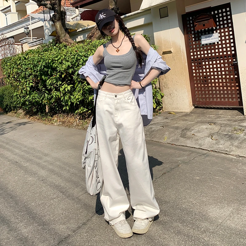 春季阔腿牛仔高腰白色牛仔裤阔腿裤女显瘦休闲垂感裤子宽松百搭