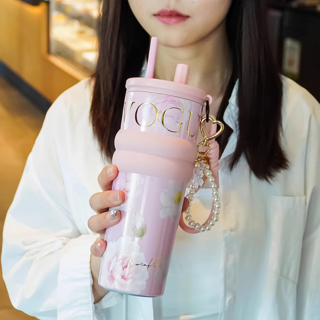 冰霸杯陶瓷内胆女2025新款高颜值大容量车载保温水杯便携吸管杯子