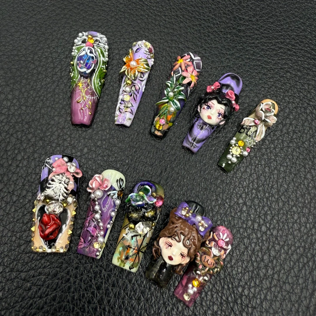 安夏 秘语繁花10片 纯手工穿戴甲贴片高级重工设计私定娃娃款