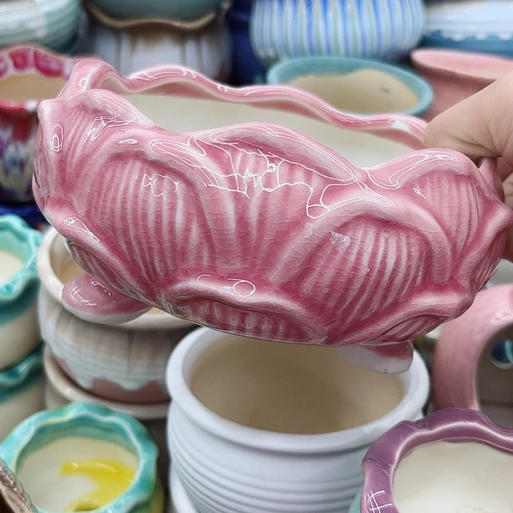 多肉绿植陶瓷花盆9.9包邮，有孔