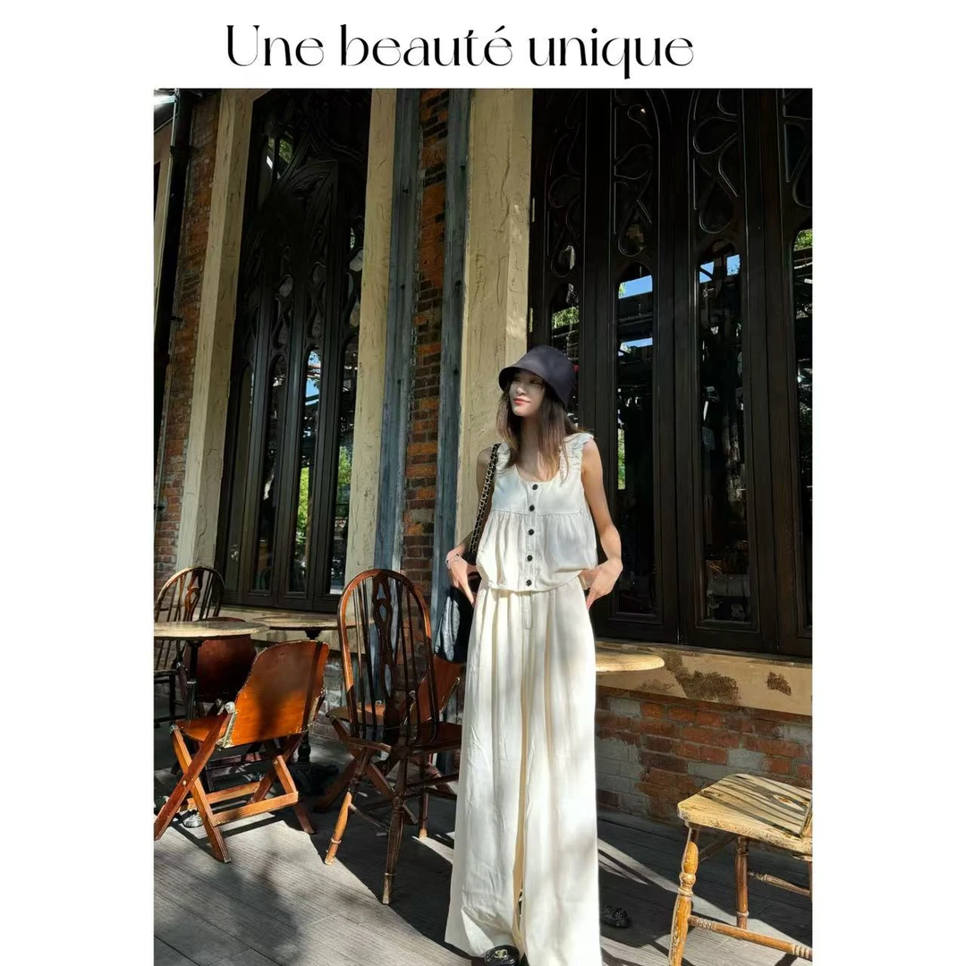 【萨达尔】休闲宽松马甲阔腿裤夏季新款减龄小个子高级感套装