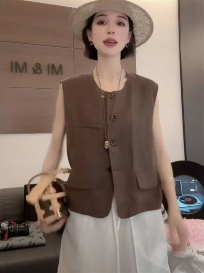 夏季新款极简风小香风马甲背心女设计风小众无袖质感百搭上衣马甲