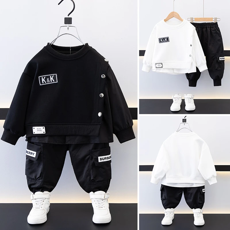 男童春秋装休闲套装2025新款洋气宝宝春季网红衣服儿童卫衣两件套