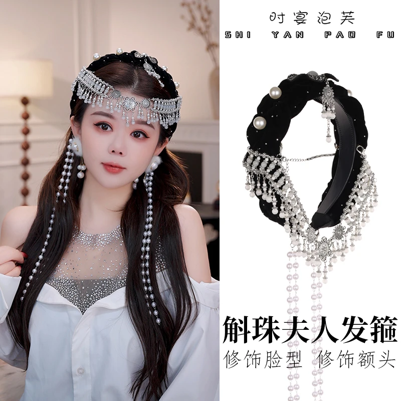 时宴泡芙斛珠夫人发箍轻奢减龄珠珠法式发饰气质西域风复古头箍女