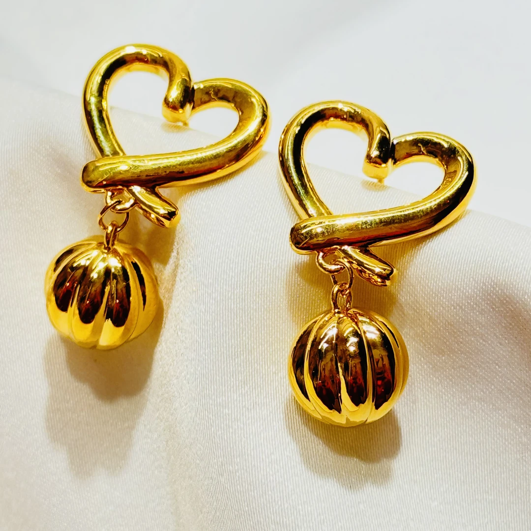 黄金足金999爱心福瓜5D硬金耳环