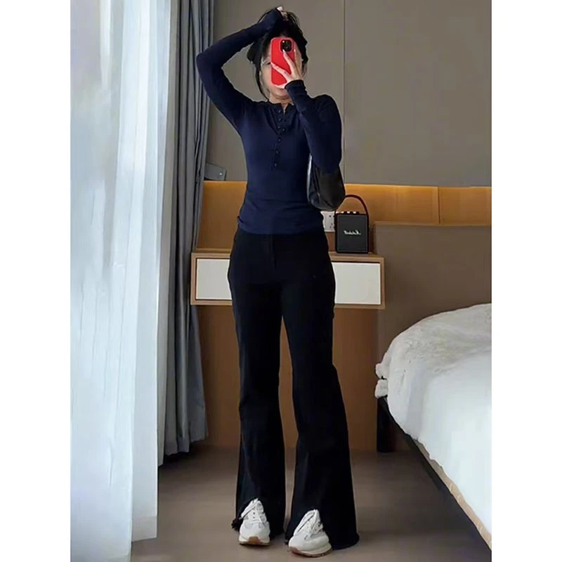 300斤特大码黑色开衩微喇牛仔裤女2025春季新款胖mm高腰显瘦裤子