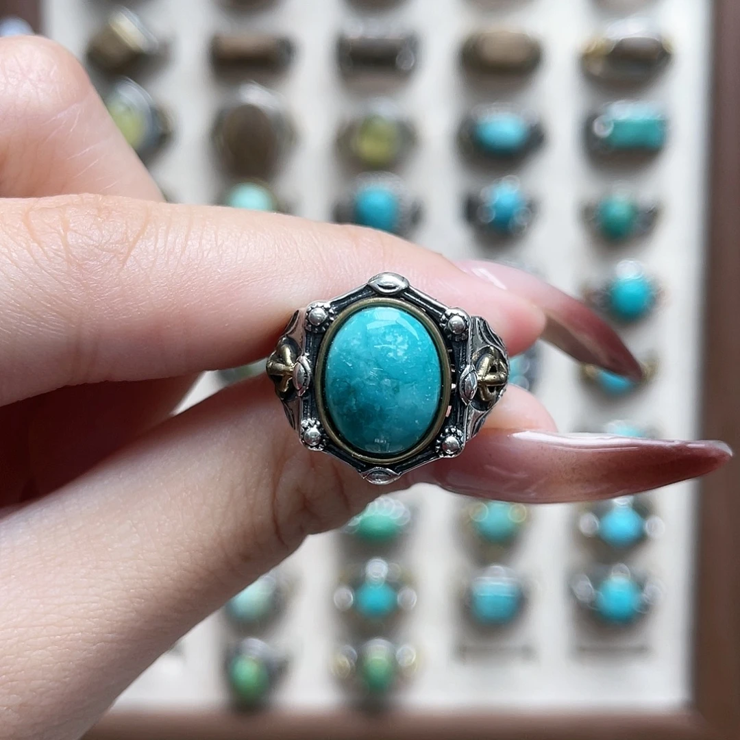 绿松石银S925镶嵌戒指