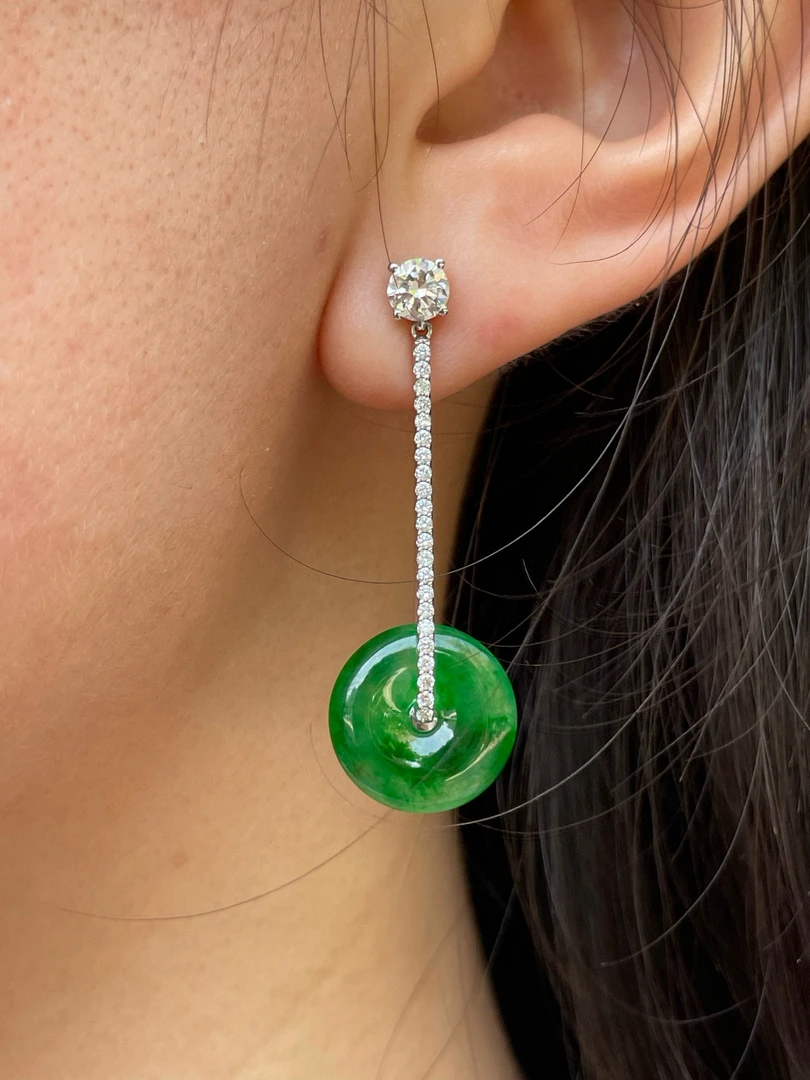 缅甸A货翡翠 平安扣耳饰 灵动 百搭