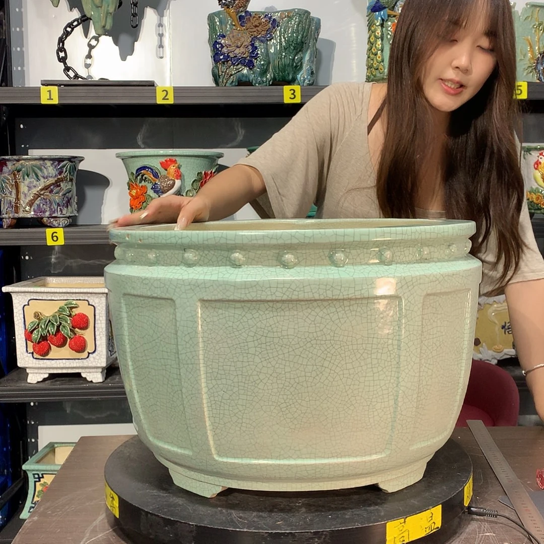 理***朵高温烧制石湾盆花盆瑕疵