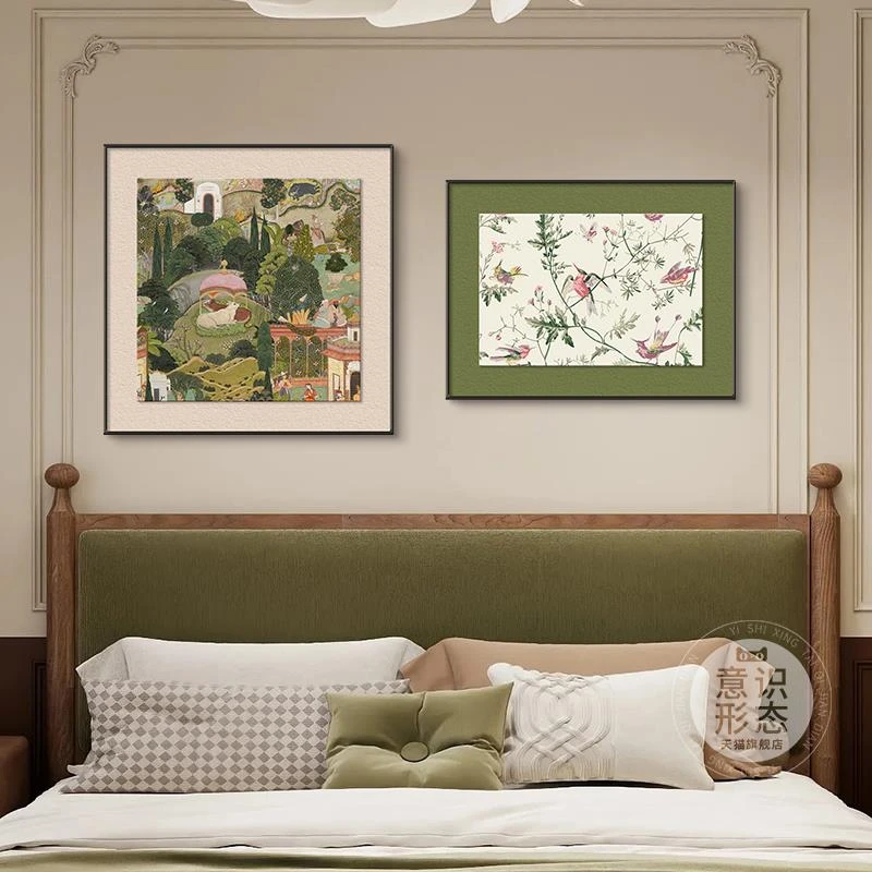中古风卧室装饰画法式复古主卧床头挂画2025新款房间两联组合壁画