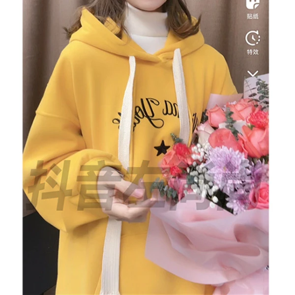 8222春兰秋菊2024年秋冬新款加绒刺绣连帽韩版宽松学院风卫衣BBR