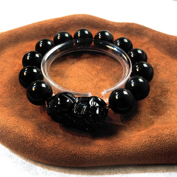 「貔貅黑曜石」天然黑曜石转运文玩日常佩戴男士手串