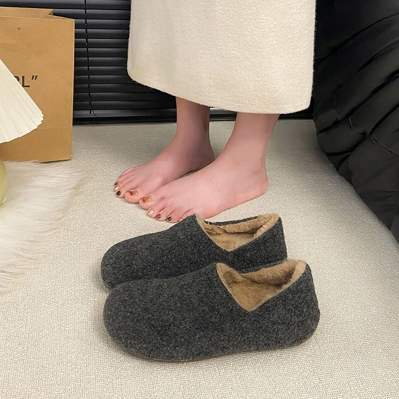 复古勃肯鞋女外穿2025秋冬新款一脚蹬平底加绒保暖孕妇棉鞋懒人鞋