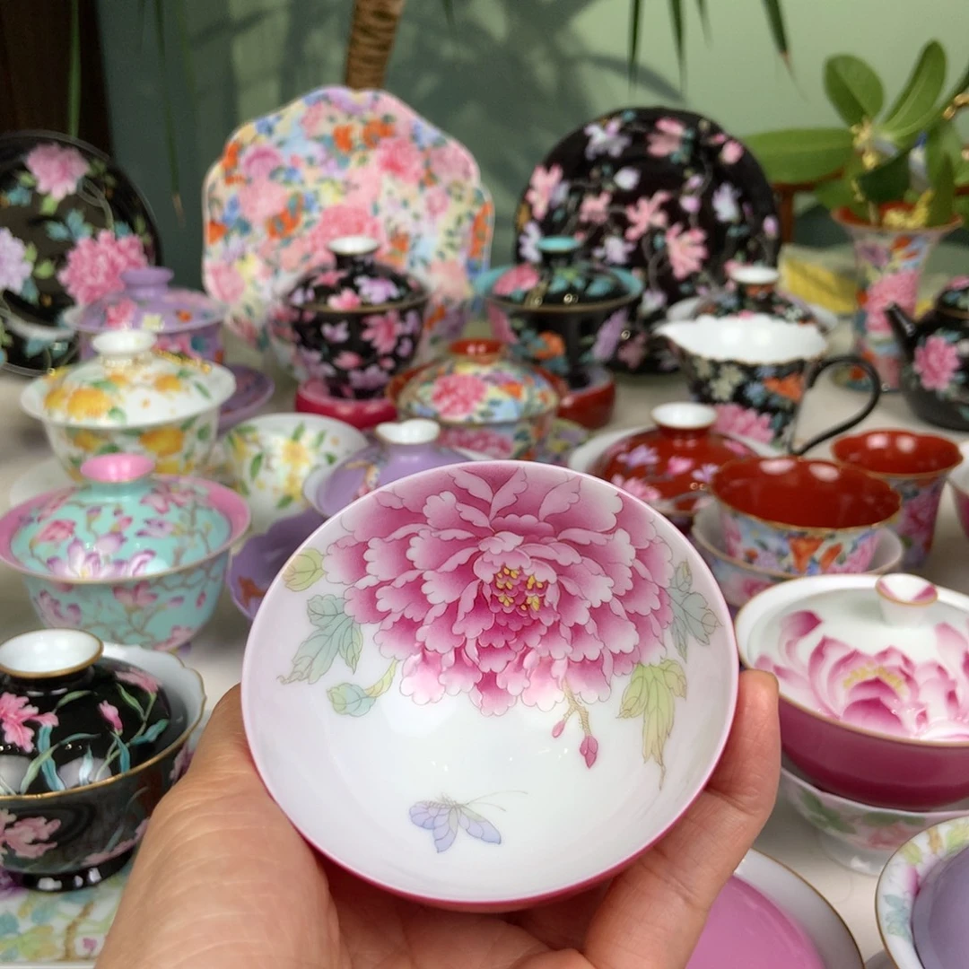 Q***e景德镇手工手绘牡丹鸡心杯不退货