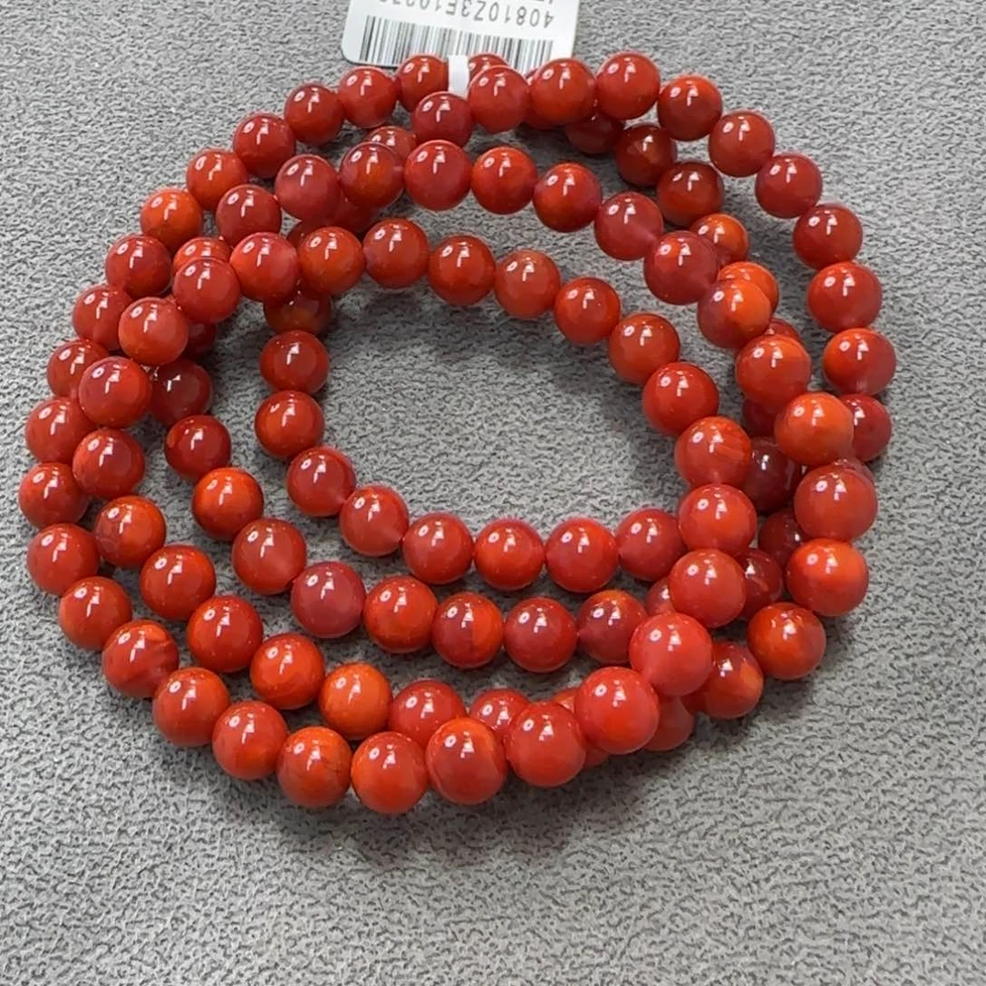 南红玛瑙手串未镶嵌瓦西玫红火焰纹6mm多圈