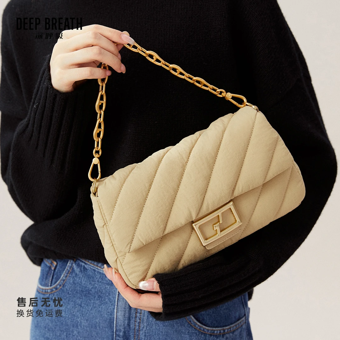 DEEP BREATH深呼吸布面斜格链条单肩斜挎手提腋下包AB10200