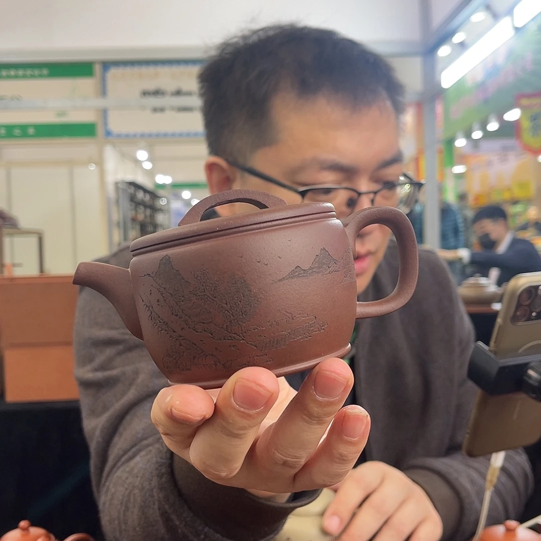 富***中茶杯紫砂紫泥大号汉瓦  刻绘  270CC