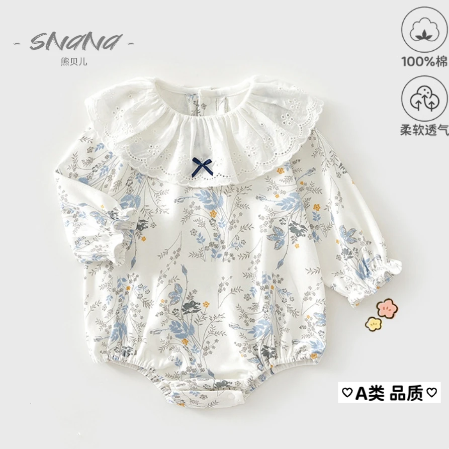 女宝宝春秋夏季纯棉衣服新生儿长袖包屁衣婴儿洋气公主风早秋衣服