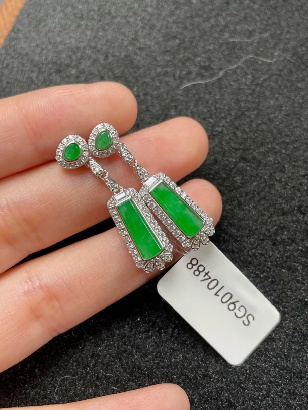 冰阳满色绿缅甸翡翠无事牌满阳满绿水润耳钉