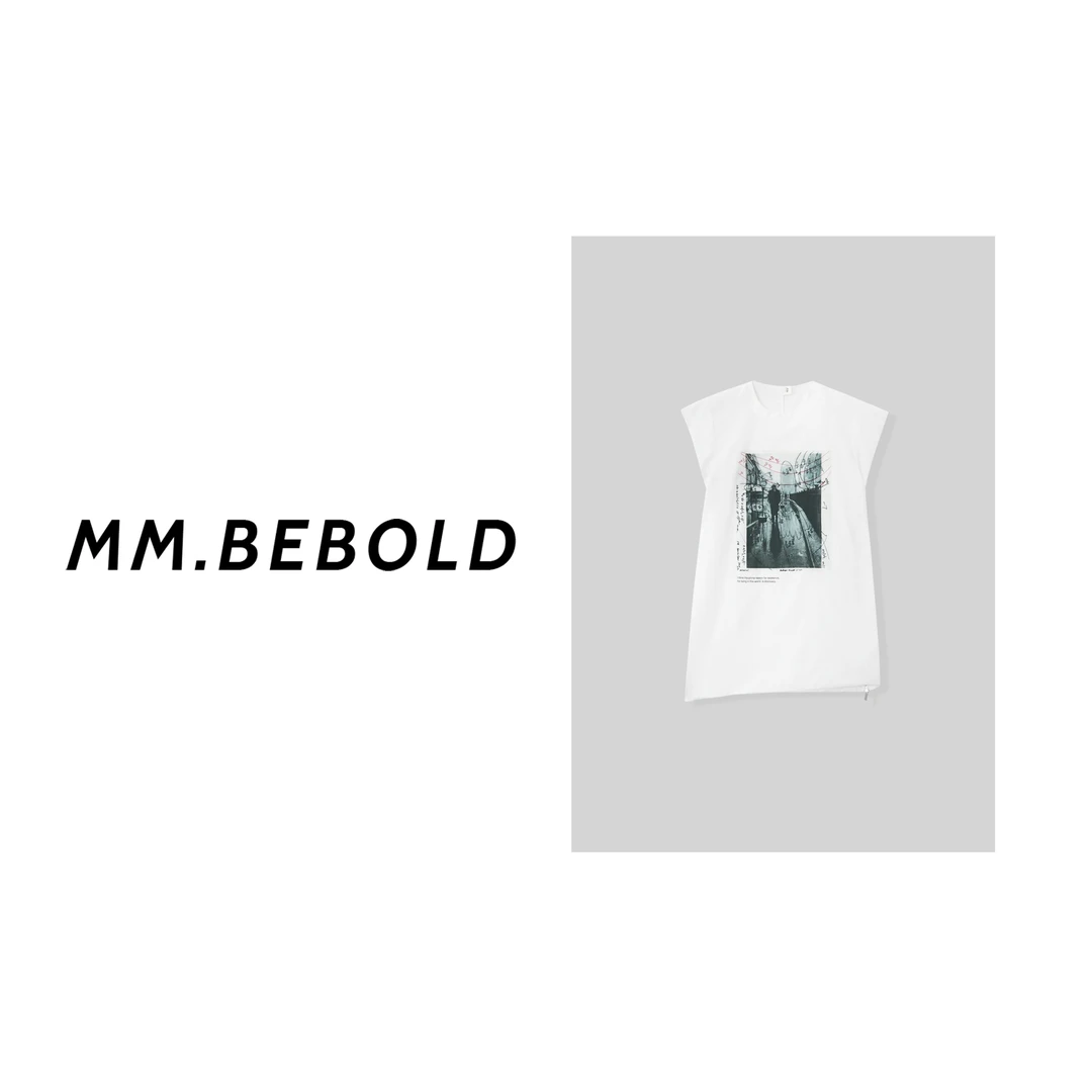 【妙姐精选】圆领印花无袖宽松短袖T恤LZ10865