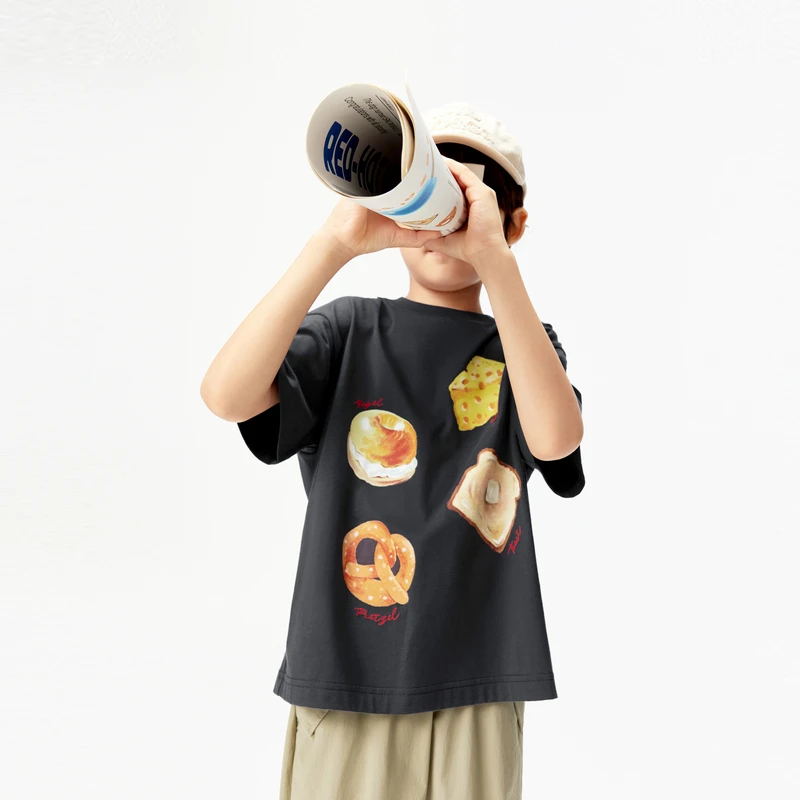 little moco童装25夏新款男女童棉质宽松短袖圆领T恤#KBE2TEE021