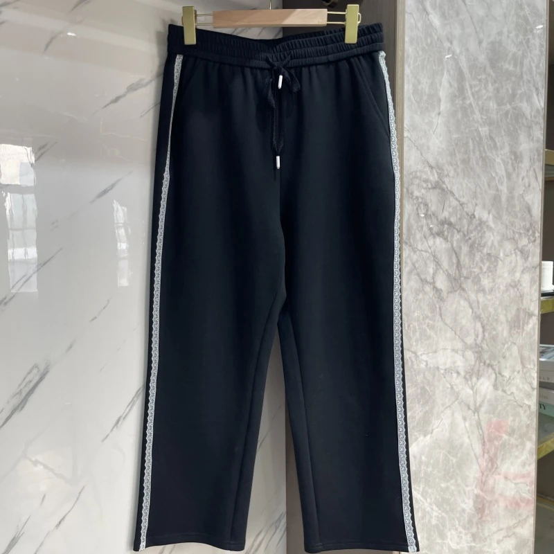 PWD32814【仅裤子】2025高腰显瘦宽松直筒百搭休闲九分卫裤【裤长