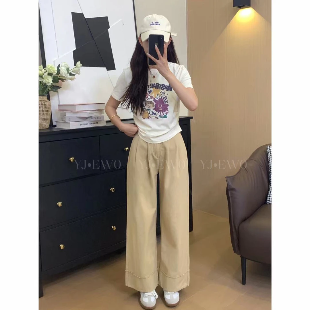 【现货】夏季新款高腰百搭薄款休闲显瘦垂感直筒裤-YJ7638