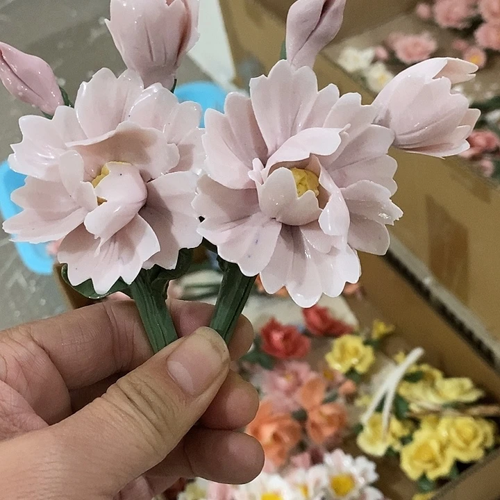 瓷片纯手工陶瓷花摆件1瑕疵