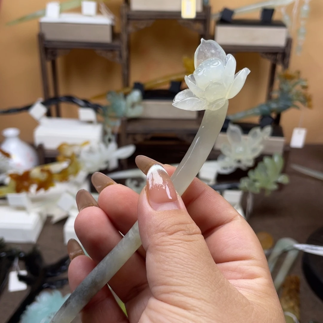 岫玉未镶嵌发饰发簪