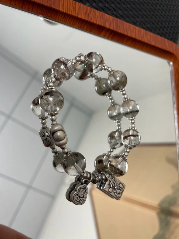 s.j正宗绿幽灵水晶手链999足银招财转运手串多样性拍一发一女款