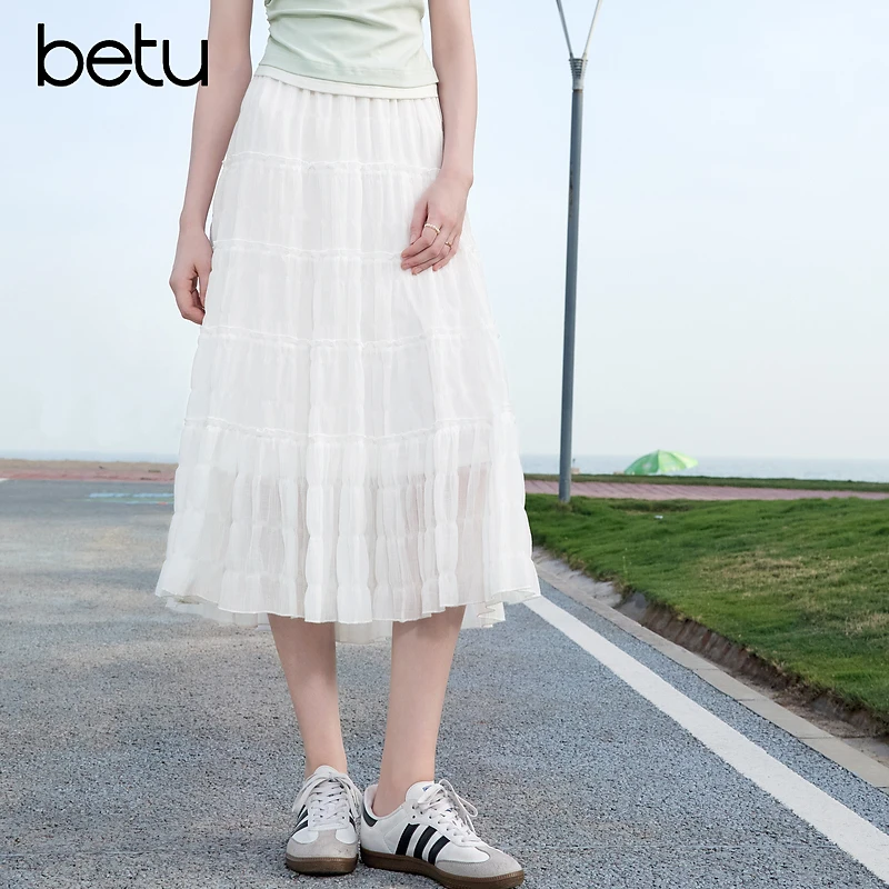 Betu/百图2025年夏季新款时尚百搭高腰显瘦网纱裙半身裙 2505X08
