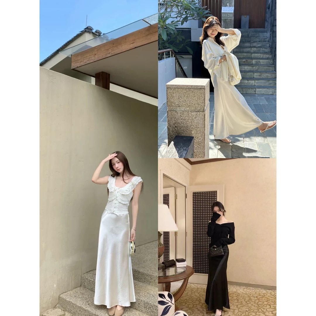 2390#『流动月光』珠光经典气质百搭鱼尾裙半身裙