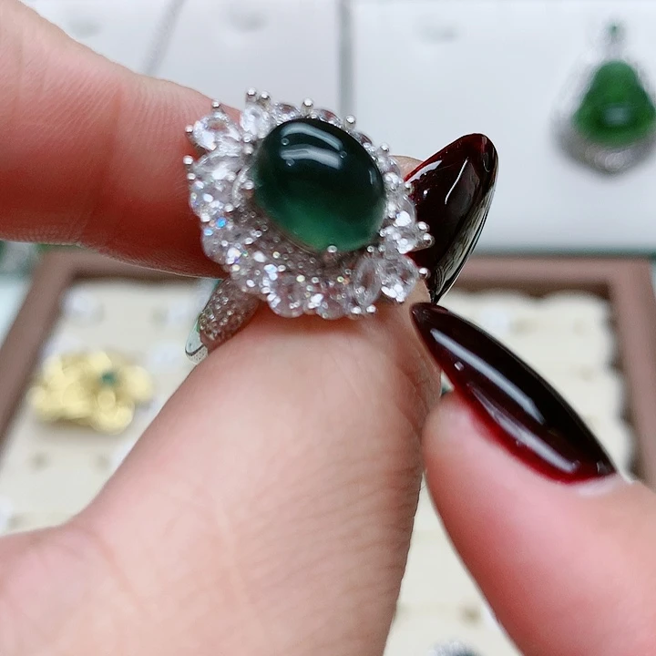 蛇纹石玉戒指银S925镶嵌哲**语