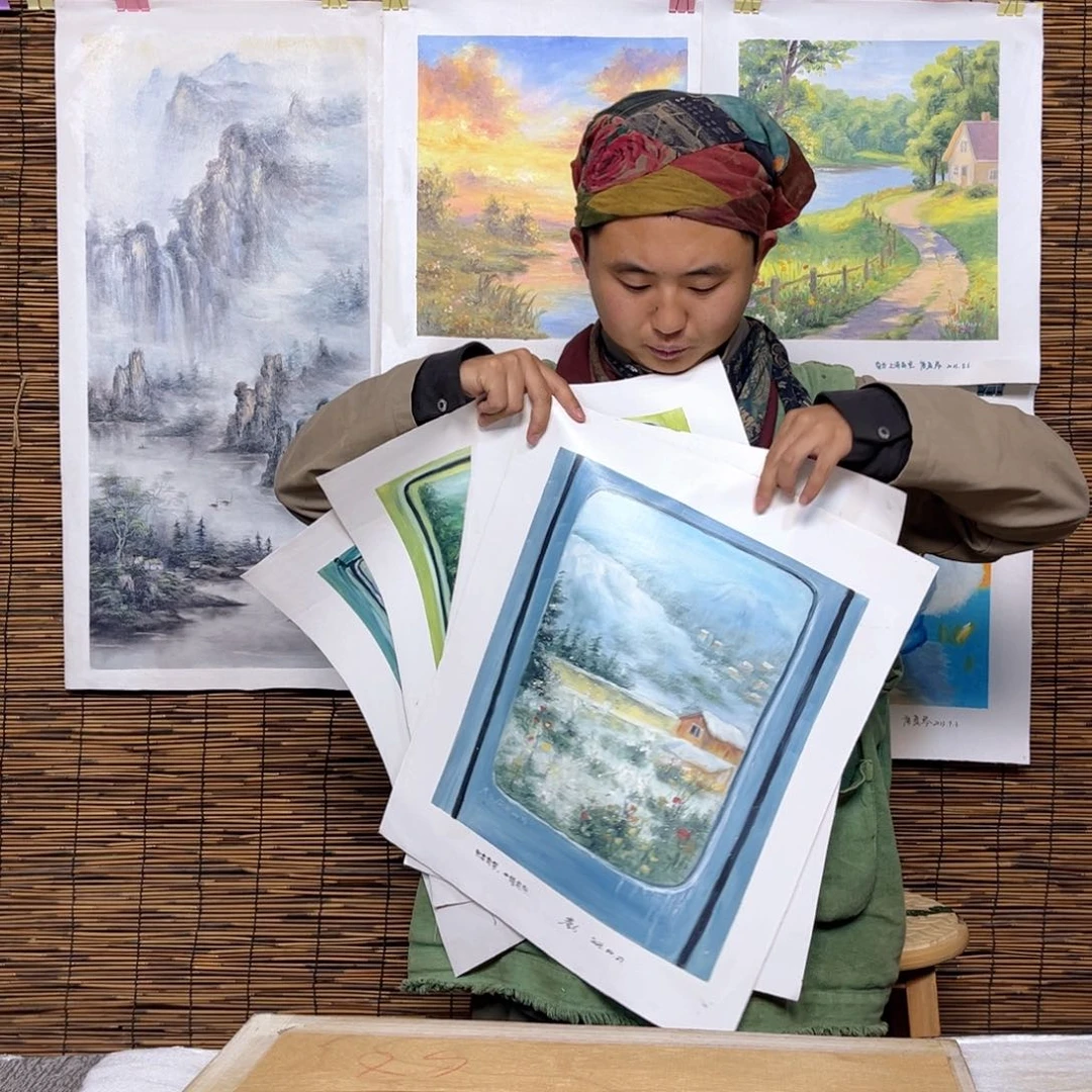 油画行路人小院绘画作品竞拍