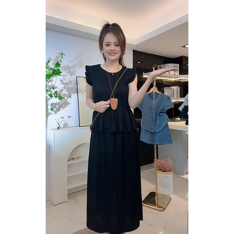 【橙橙】上衣+半身裙/休闲套装女气质夏季新款宽松拼接法式两件套