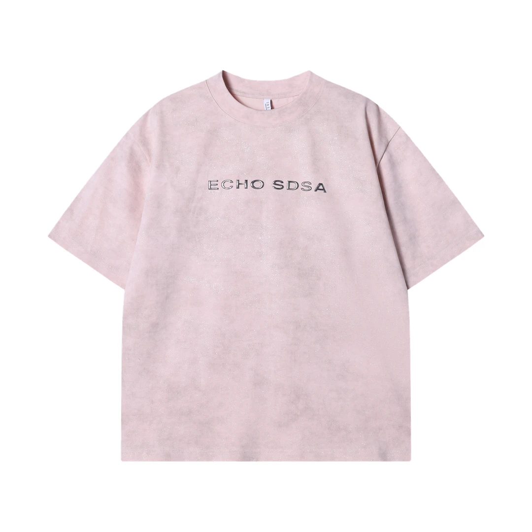 夏季高级感新款潮牌纯色满天星立体字母圆领短袖T恤休闲宽松潮流