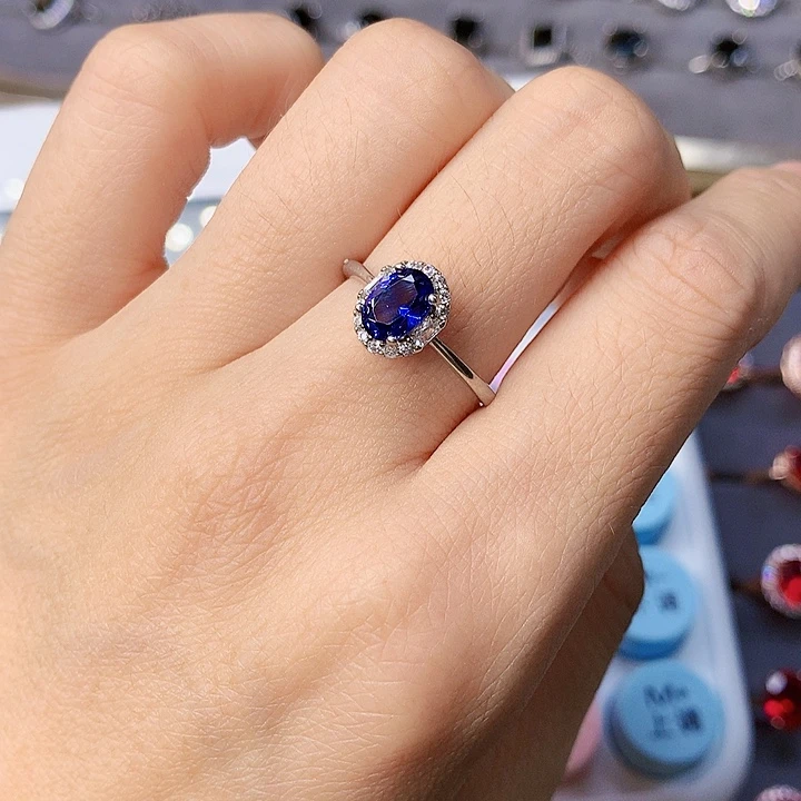 蓝宝石戒指银S925镶嵌